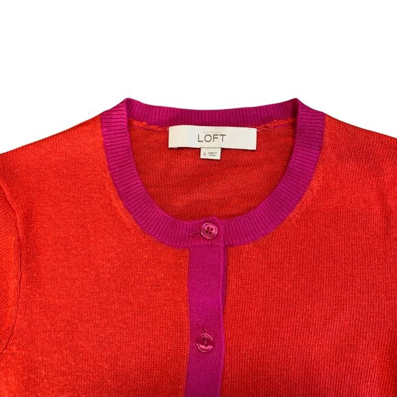 Ann Taylor LOFT Hot Pink & Red/Orange Color-block Cardigan Womens Size Small - Picture 3 of 11